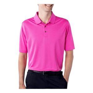 Pebble Beach Performance Golf Polo Shirt Bright Pink Grid Pattern Short Sleeve L